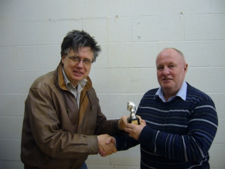 David Roberts (President) awards Jim Keene trophy for the 2014 Blitz championship