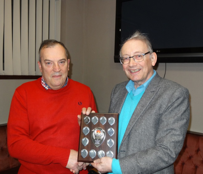 John Wrench, (right) receives the Jim Friar award from Secretary Ray Collett